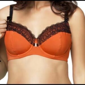 Cake Maternity Ginger Macaroon Underwire Nursing Bra Orange/Black Lace 34D NWT